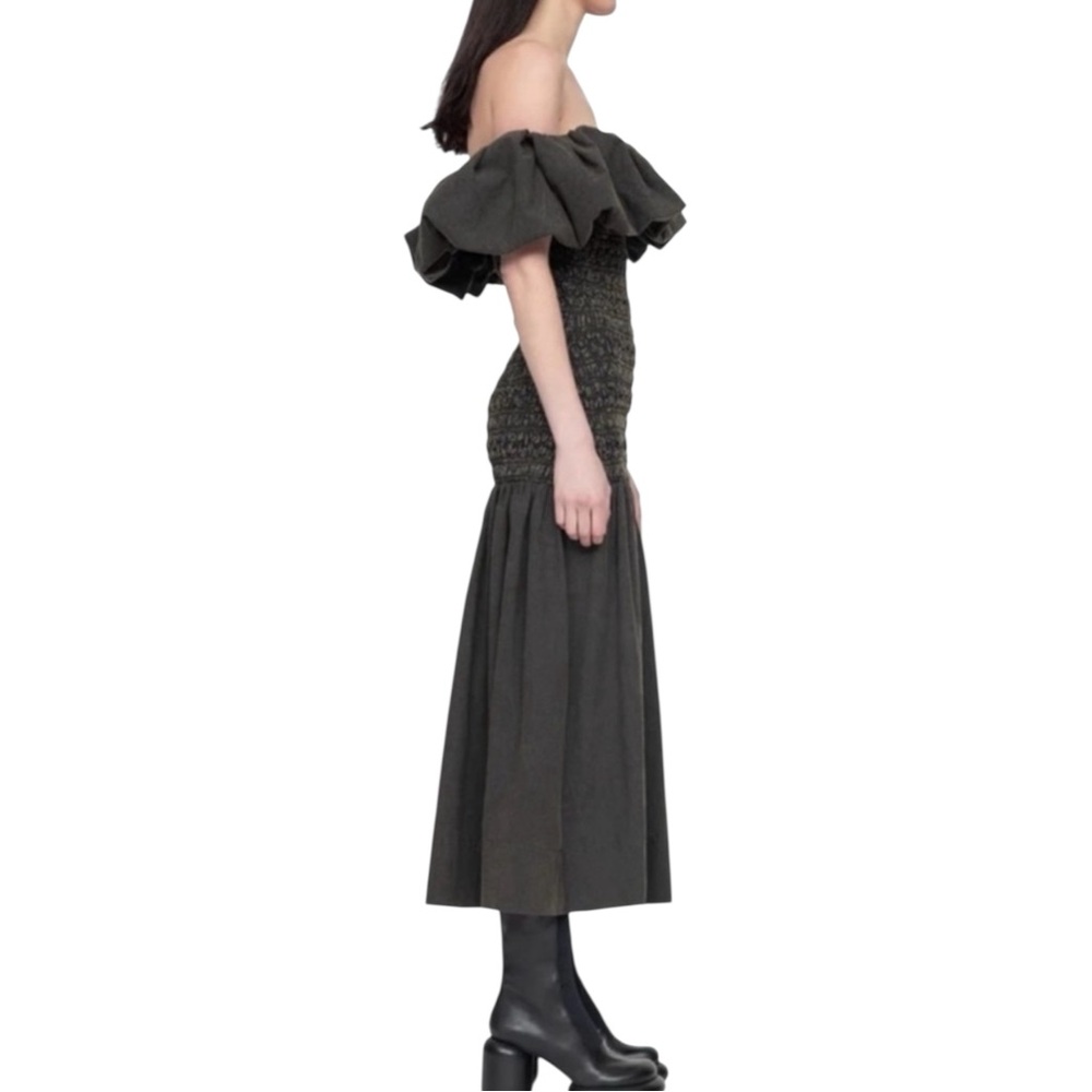 NWT Sea New York Juni Garment Dye Brown Smocked Bodice Off Shoulder Midi Dress - Picture 1 of 15